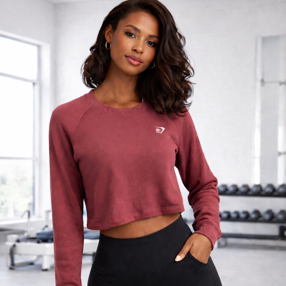 Gymshark Cropped Extra-Long Sleeve Training Top,Athletic Crop,Gym Workout Size S